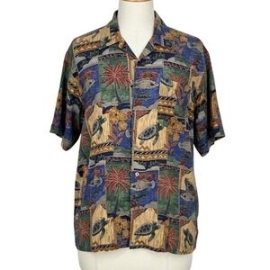 Tori Richard Mens L Hawaiian Shirt Aloha Tropical Turtle Print Button Up - CJ